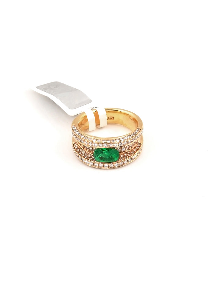 Zelta gredzens ar dabīgo smaragdu un briljantiem