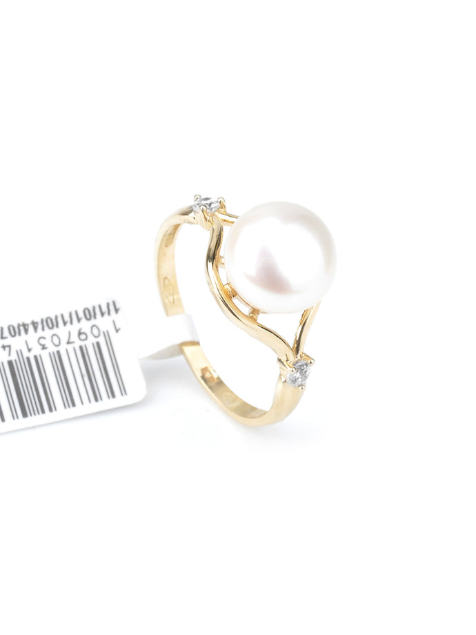Dzeltenā zelta gredzens ar dabīgo pērli un cirkoniem (A)