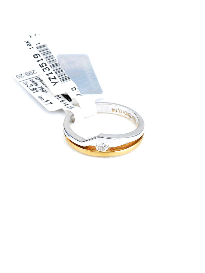 Baltā un dzeltenā zelta gredzens ar briljantu